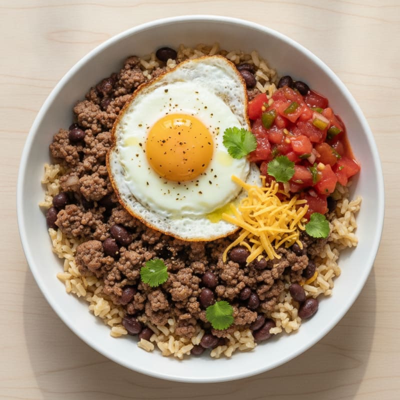 Ground Beef Fiesta Bowl with Fried Egg
