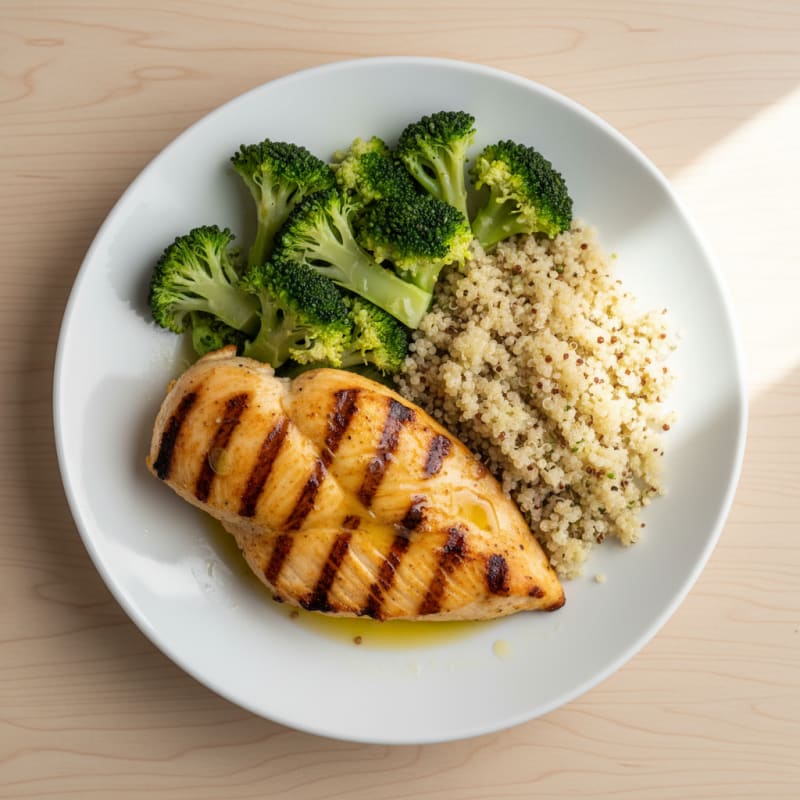 Grilled Lemon Chicken Breast with Steamed Broccoli and Quinoa