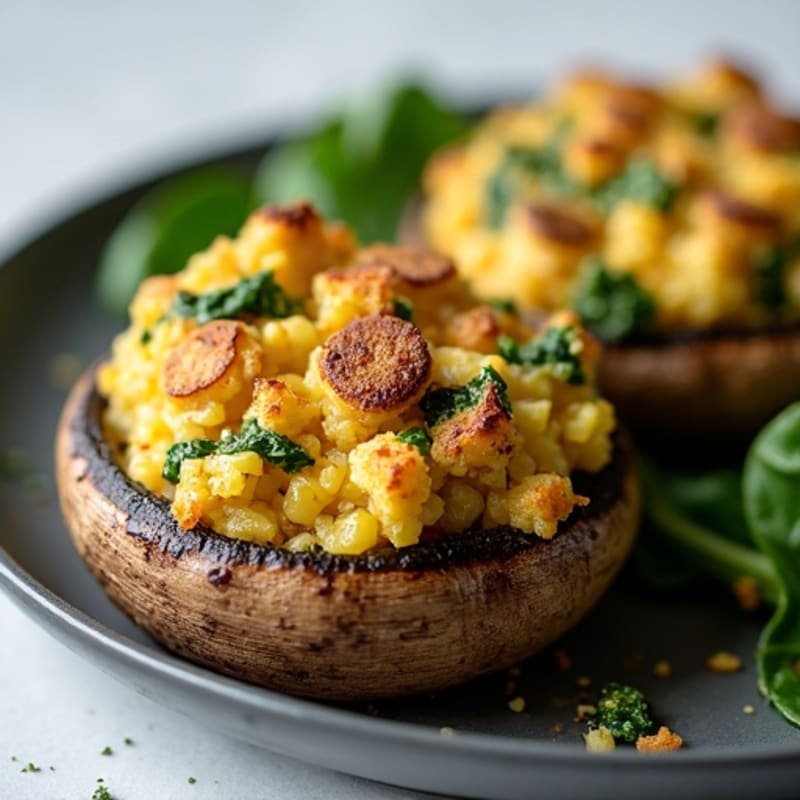 Herb-Roasted Portobello Mushrooms with Savory Lean Ground Turkey Stuffing