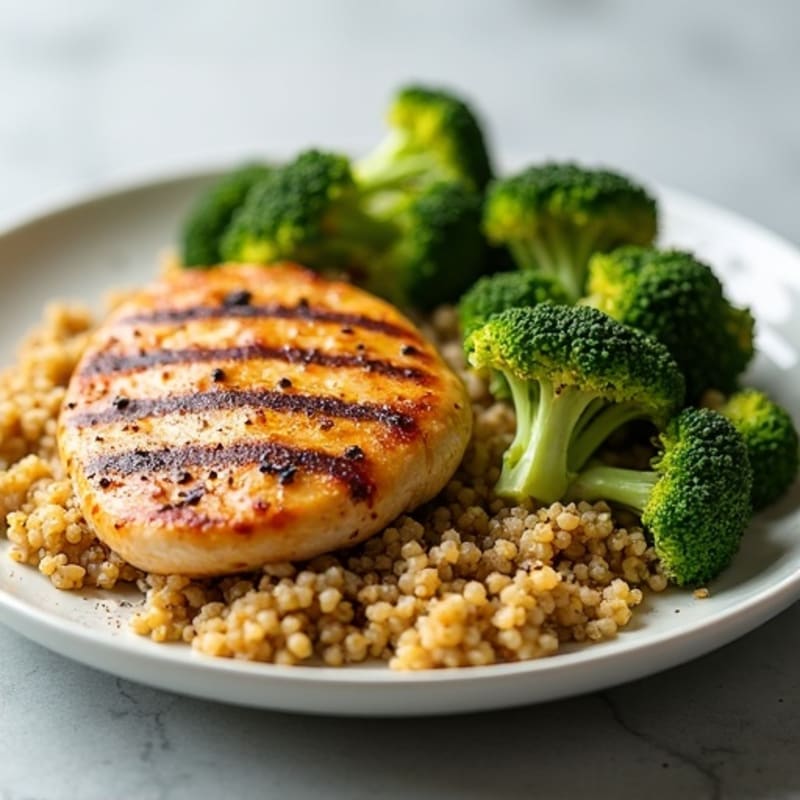 Grilled Chicken Breast with Quinoa and Roasted Broccoli
