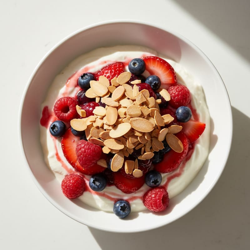Greek Yogurt Protein Parfait with Mixed Berries and Almonds