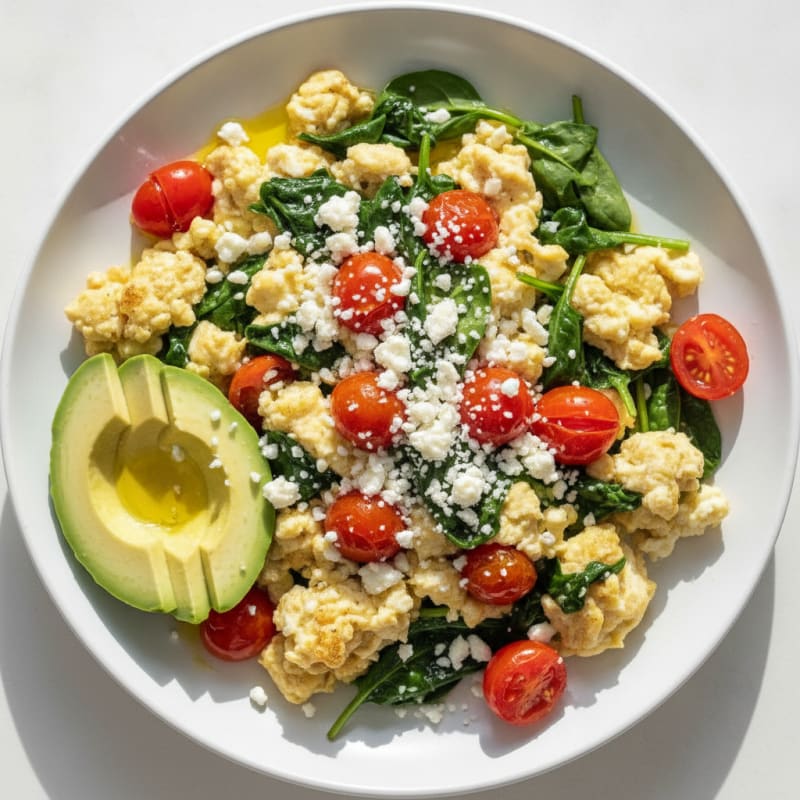 Egg White Spinach Scramble with Cherry Tomatoes