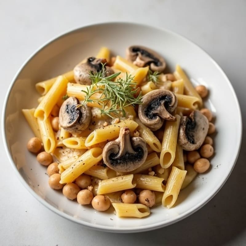 Creamy Truffle Mushroom Chickpea Pasta