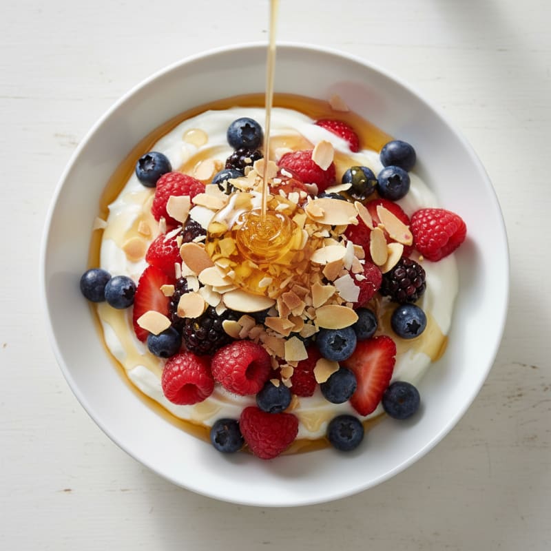 Creamy Greek Yogurt Parfait with Mixed Berries and Almonds
