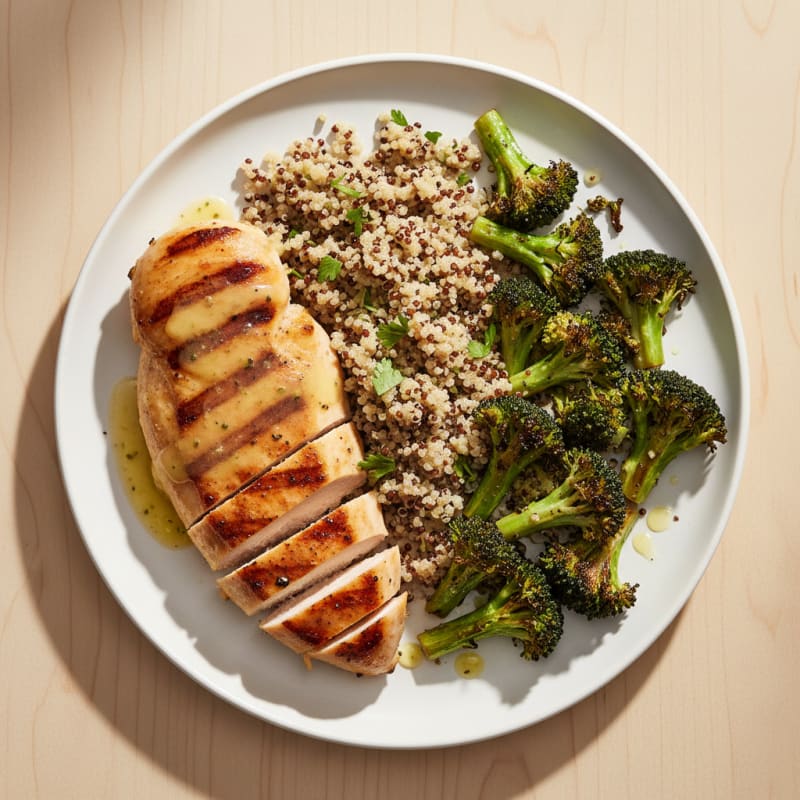 Grilled Chicken Breast with Quinoa and Roasted Broccoli