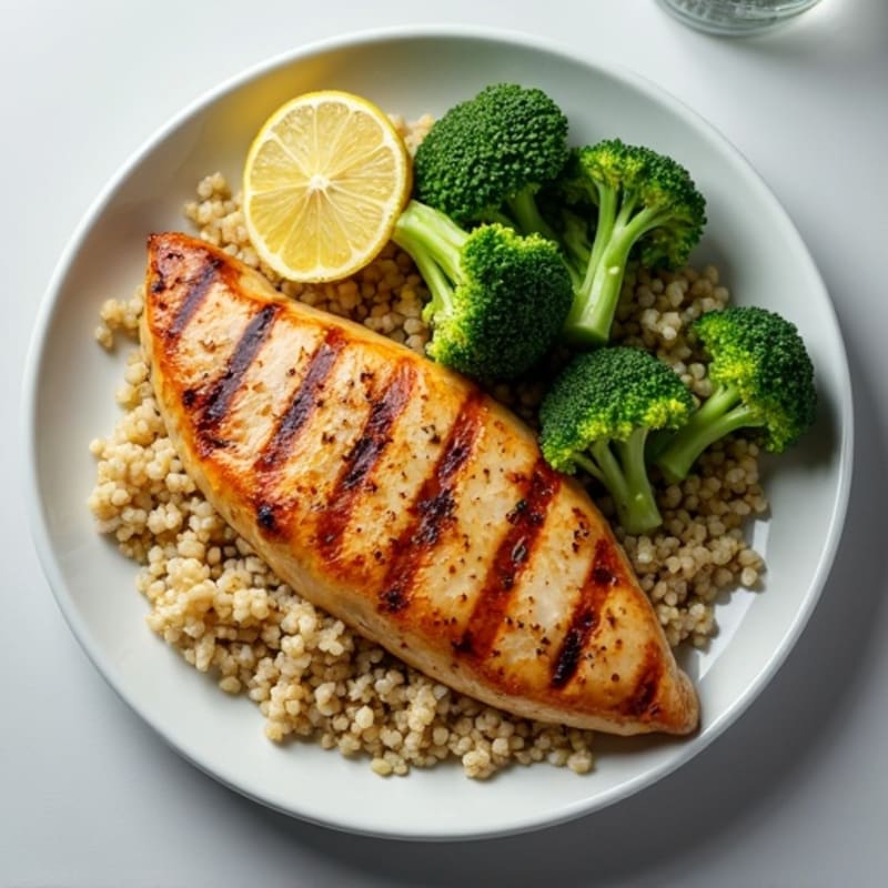 Grilled Chicken Breast with Quinoa and Roasted Broccoli
