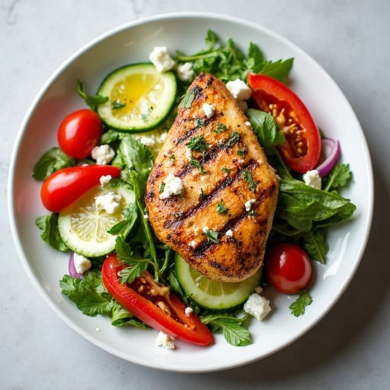 Herb-Grilled Chicken with Fresh Vegetable and Feta Salad