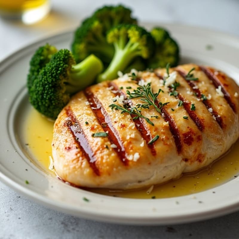 Grilled Chicken Breast with Roasted Broccoli and Shaved Parmesan