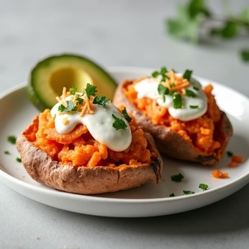 Creamy Buffalo Chicken Stuffed Sweet Potatoes