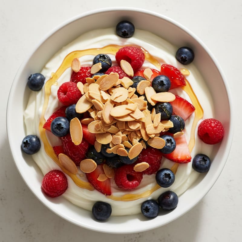 Greek Yogurt Protein Parfait with Mixed Berries and Almonds