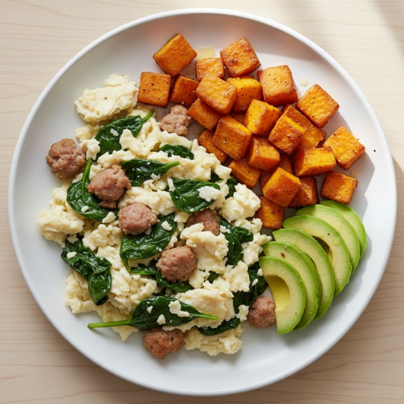 Egg White Scramble with Spinach and Turkey Sausage