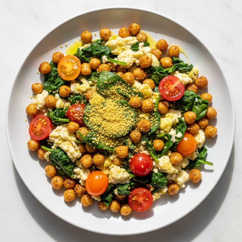 Crispy Chickpea Scramble with Spinach and Tomatoes
