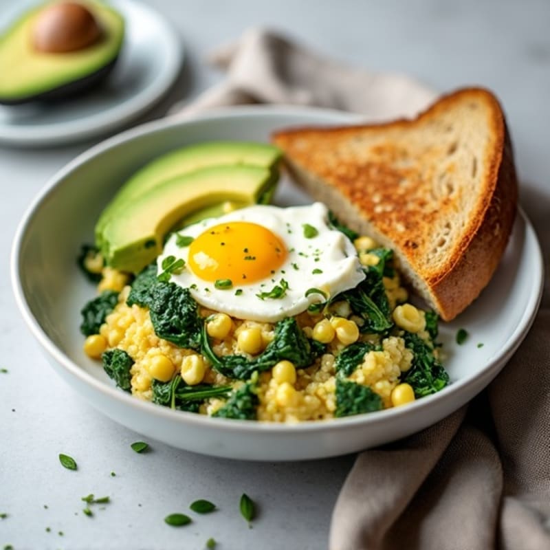 Egg White Spinach Scramble with Cottage Cheese and Avocado
