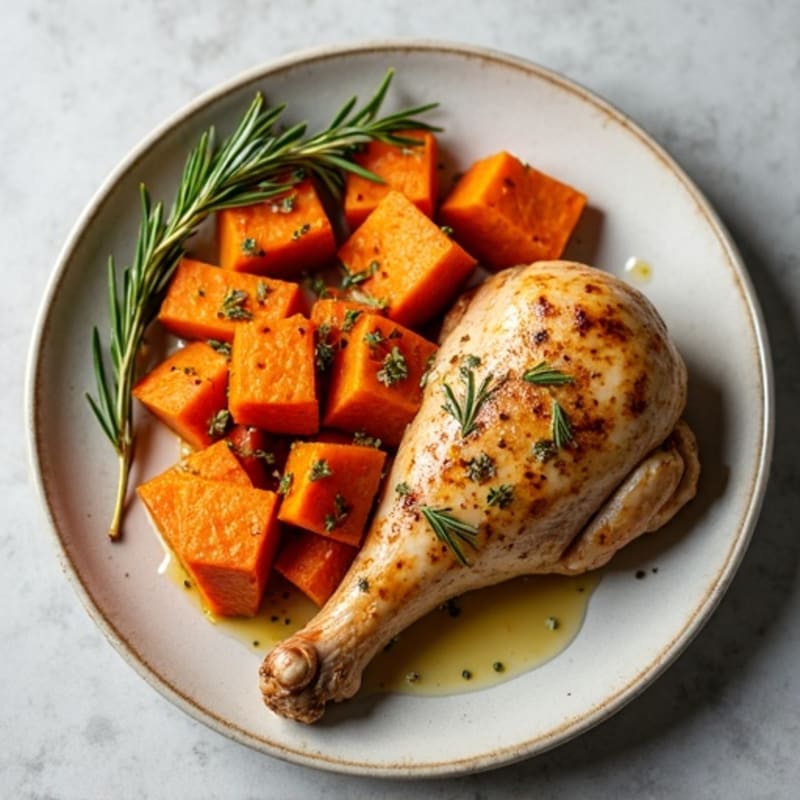 Herb-Roasted Chicken with Garlic Sweet Potatoes
