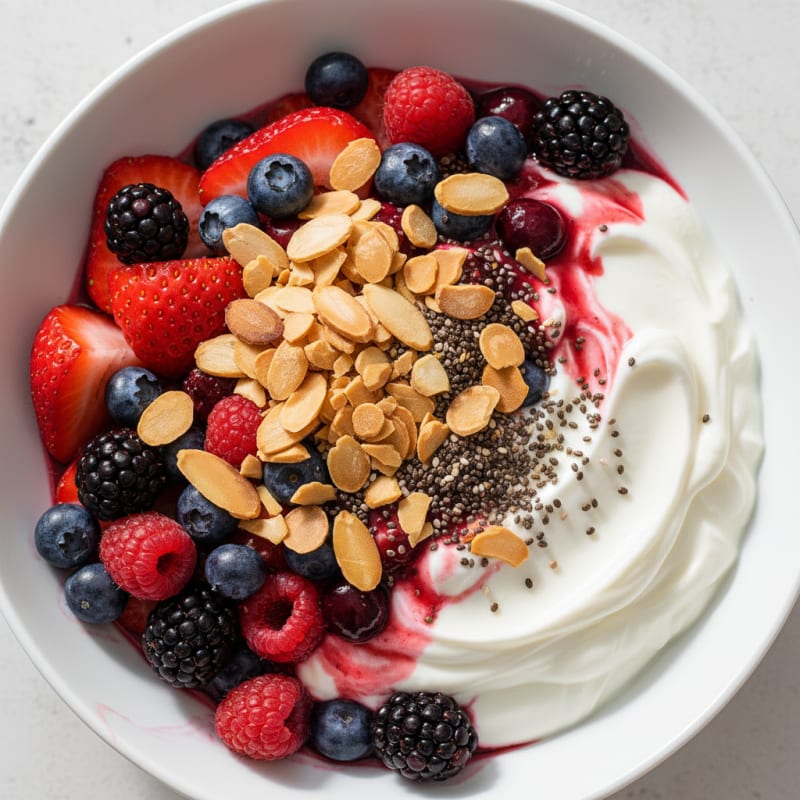 Greek Yogurt Protein Parfait with Mixed Berries and Almonds