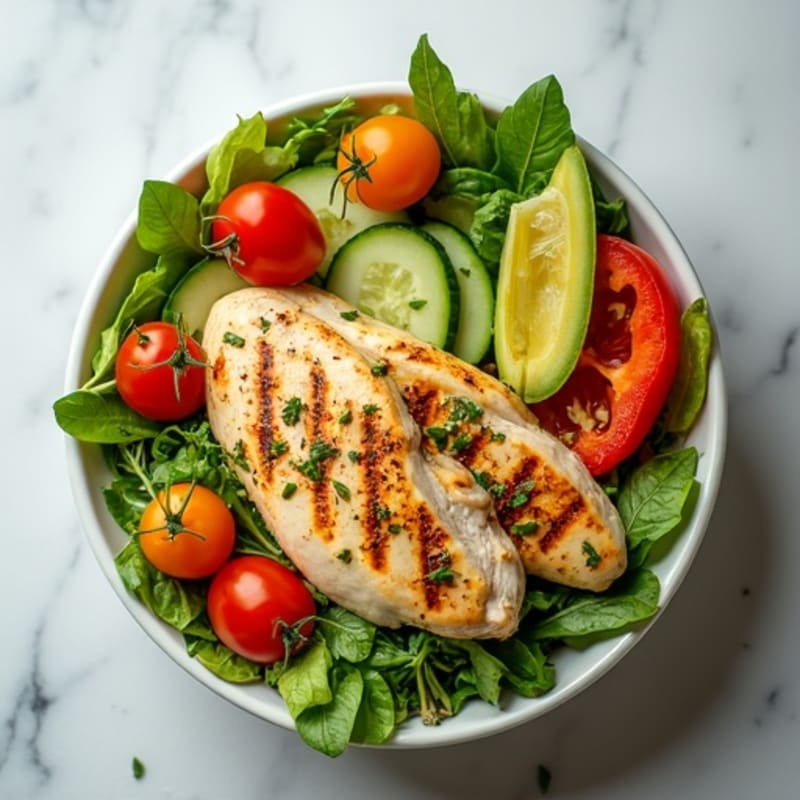 Grilled Lemon-Herb Chicken and Fresh Vegetable Salad Bowl