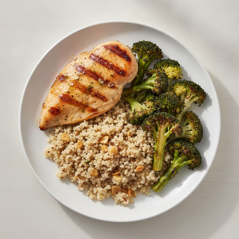 Grilled Chicken Breast with Quinoa and Roasted Broccoli