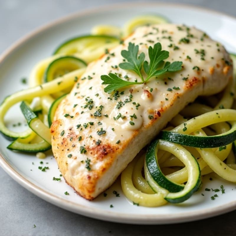 Creamy Cauliflower Chicken Alfredo with Zucchini Noodles