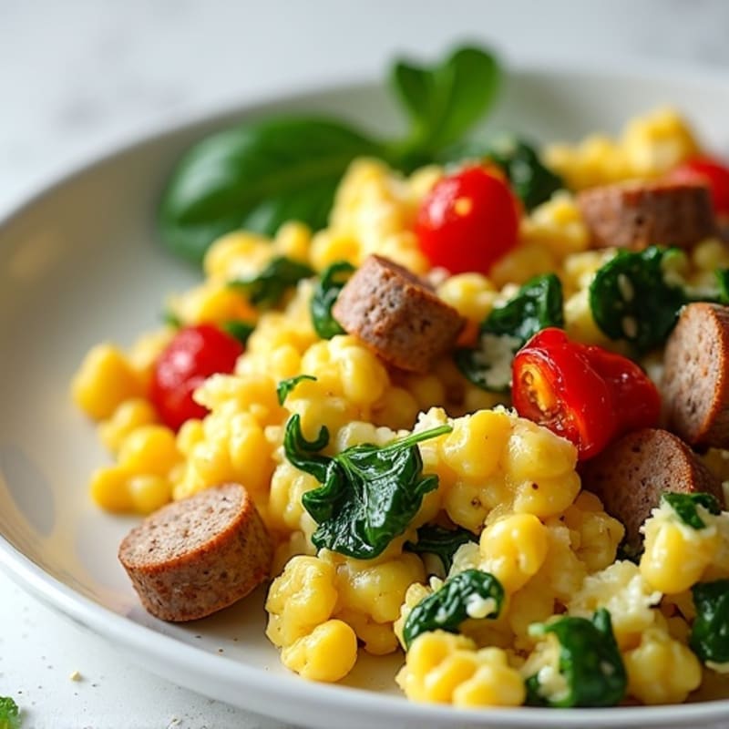 Egg White Spinach Scramble with Turkey Sausage