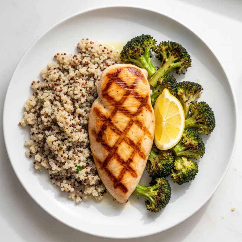 Grilled Chicken Breast with Roasted Broccoli and Quinoa