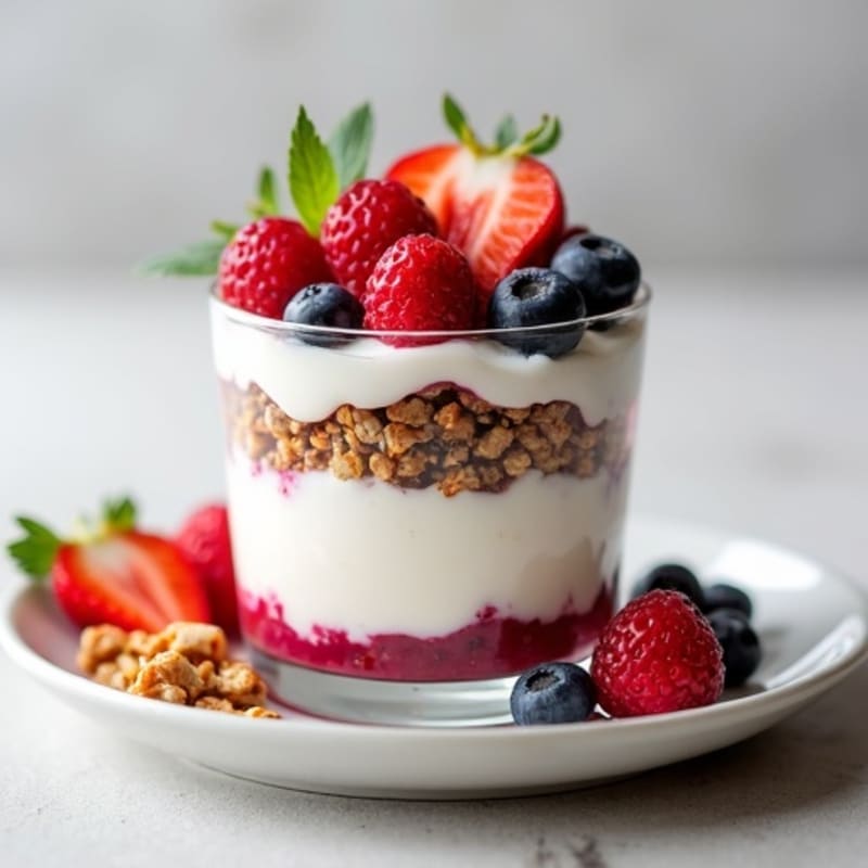 Greek Yogurt Parfait with Protein Granola and Mixed Berries