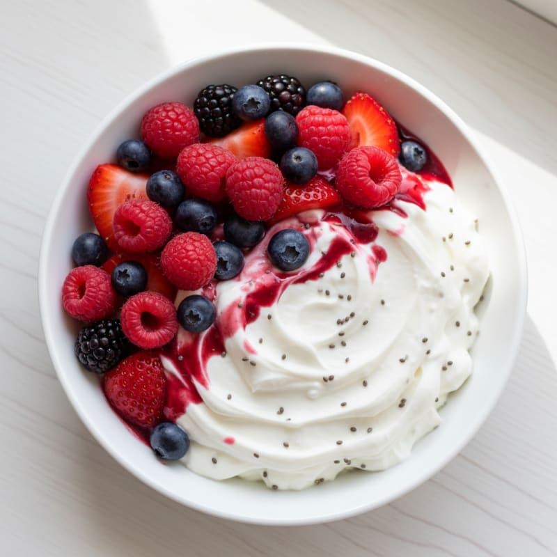 Greek Yogurt Protein Pudding with Mixed Berries