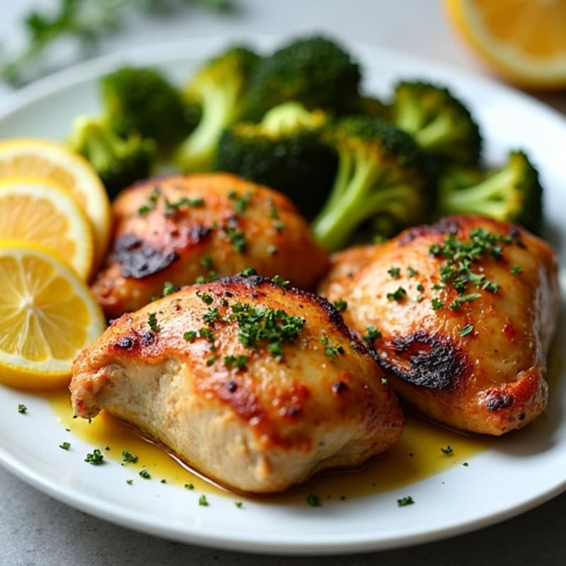 Crispy Lemon-Herb Roasted Chicken Thighs with Roasted Broccoli