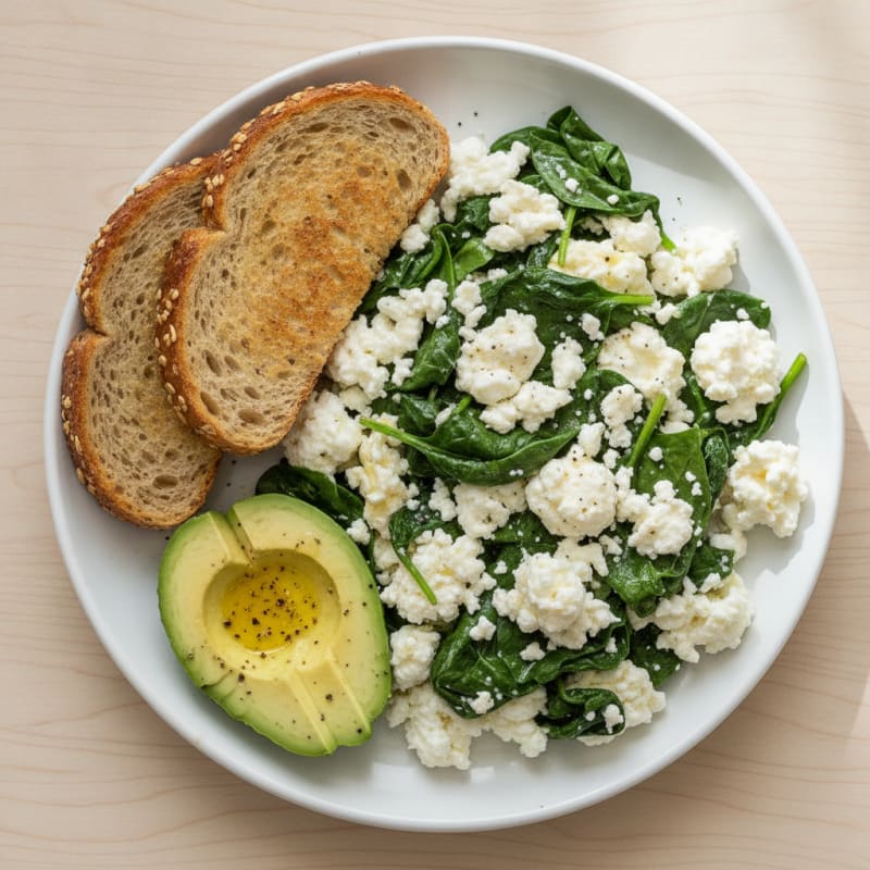 Egg White and Spinach Scramble with Cottage Cheese