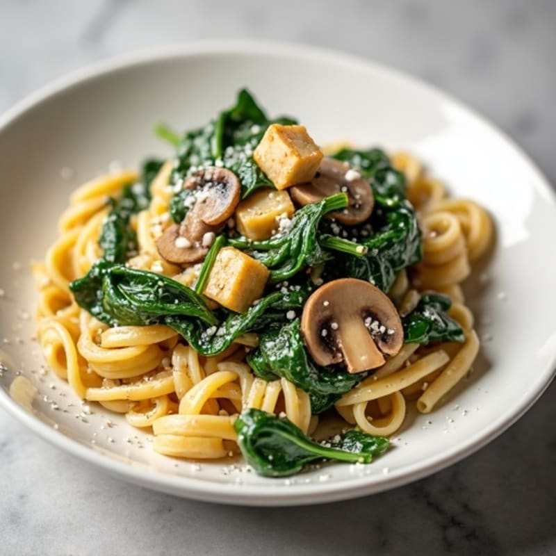 Mushroom Truffle Creamy Pasta with Fresh Spinach