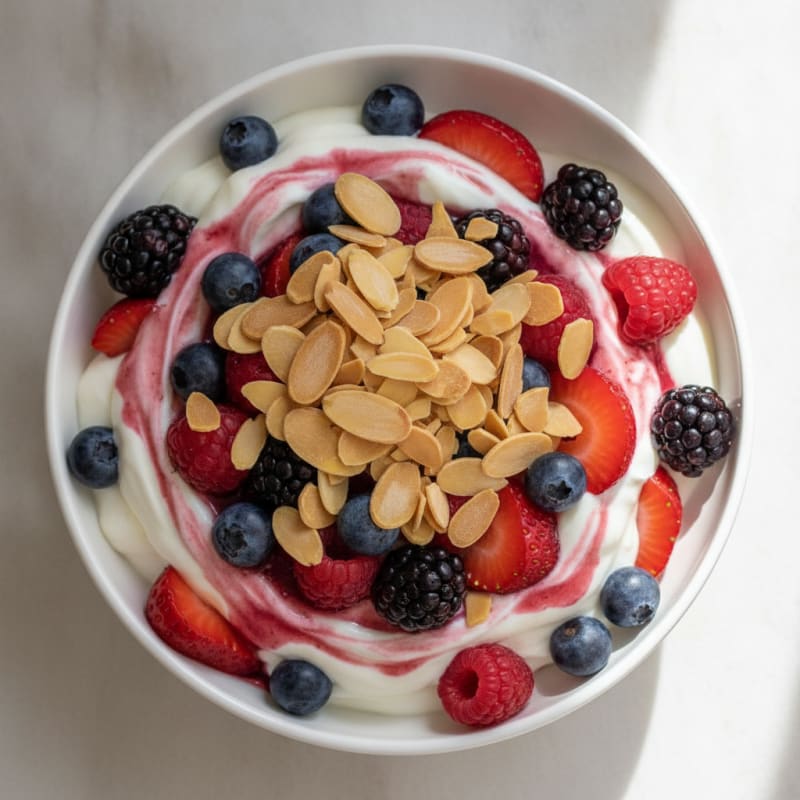 Greek Yogurt Protein Parfait with Mixed Berries and Almonds