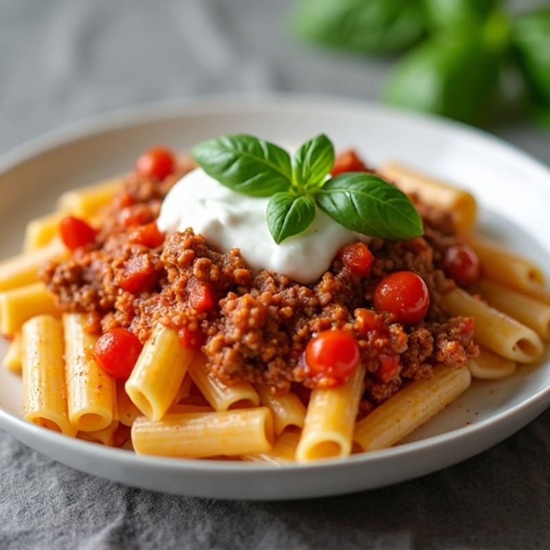 Lean Ground Beef with Creamy Tomato Pasta