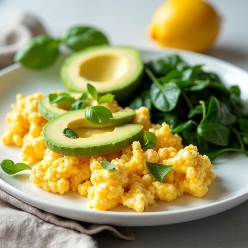Scrambled Eggs with Cottage Cheese and Sautéed Spinach