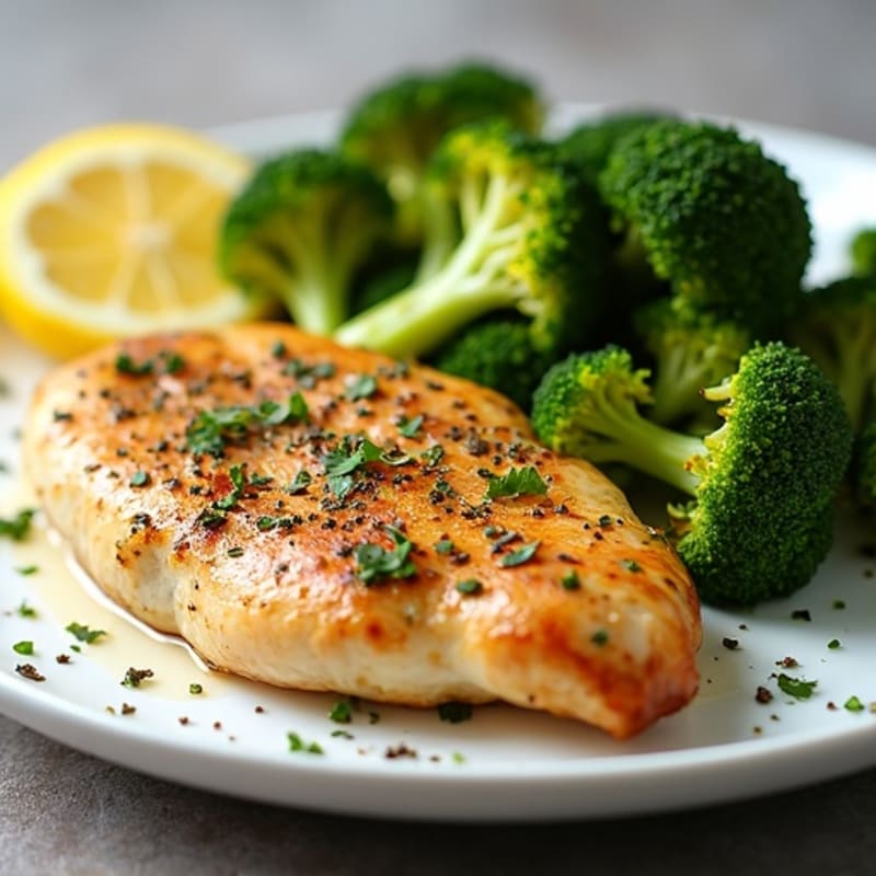 Oven-Baked Lemon Herb Chicken Breast with Roasted Broccoli