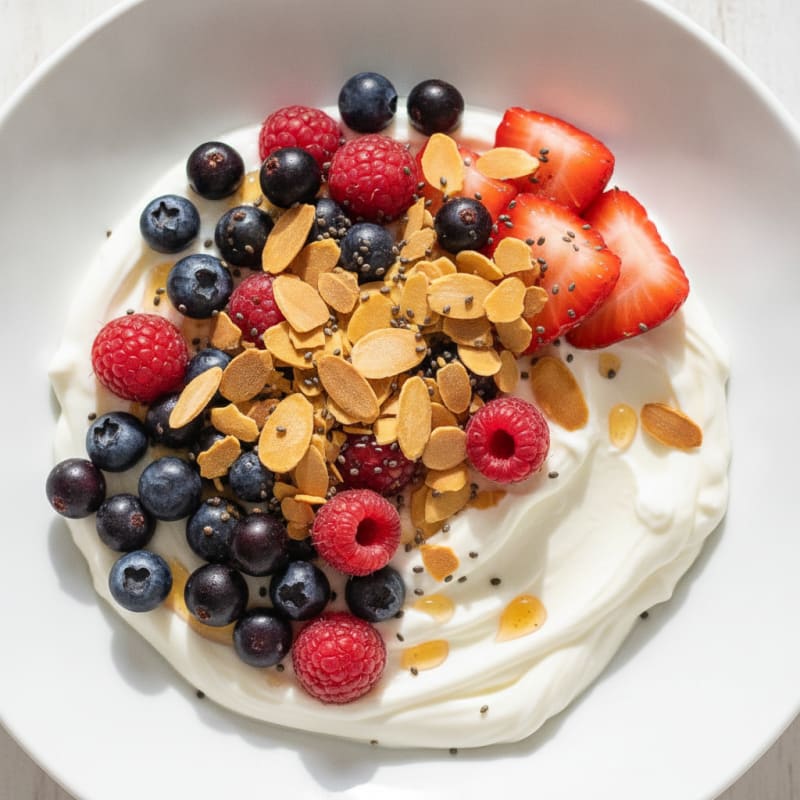 Greek Yogurt Protein Bowl with Mixed Berries and Almonds