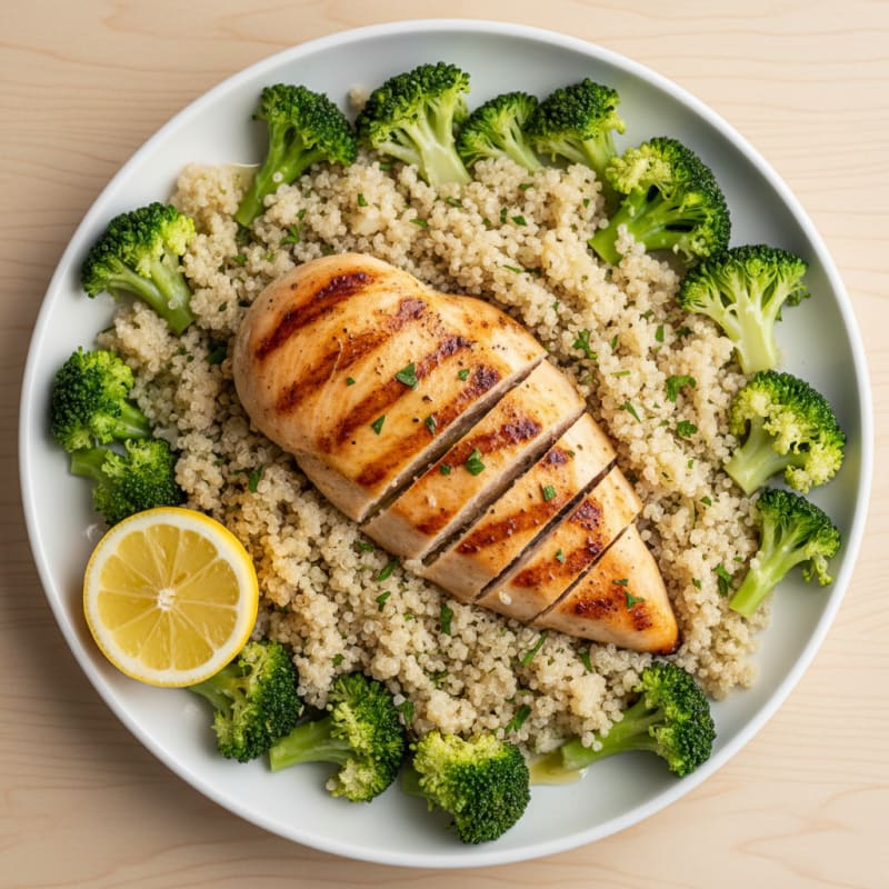 Grilled Chicken Breast with Quinoa and Steamed Broccoli