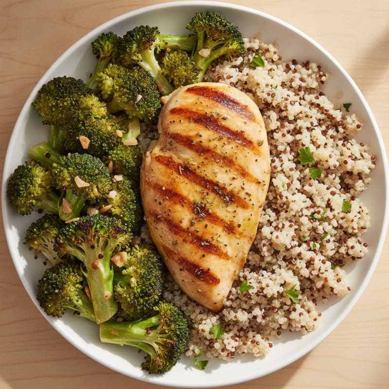 Grilled Chicken Breast with Quinoa and Roasted Broccoli
