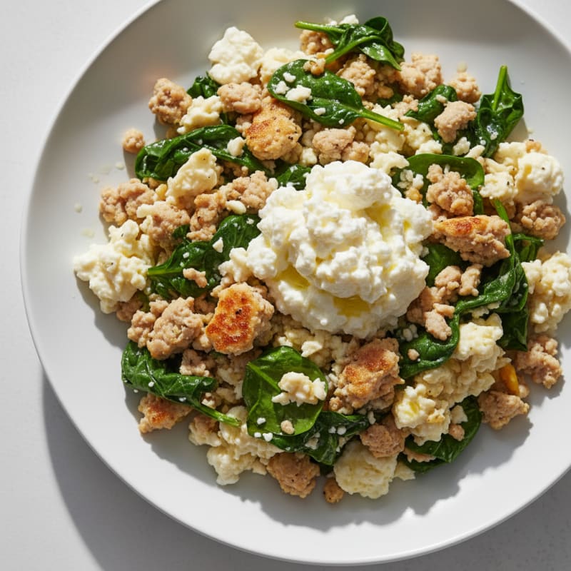 Egg White and Turkey Spinach Scramble with Cottage Cheese