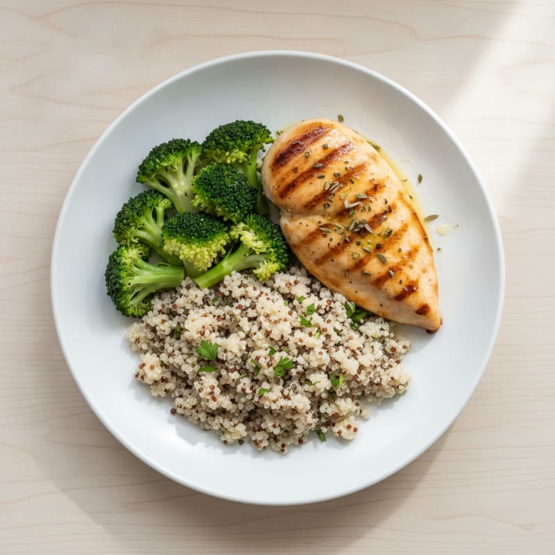 Grilled Chicken Breast with Quinoa and Steamed Broccoli