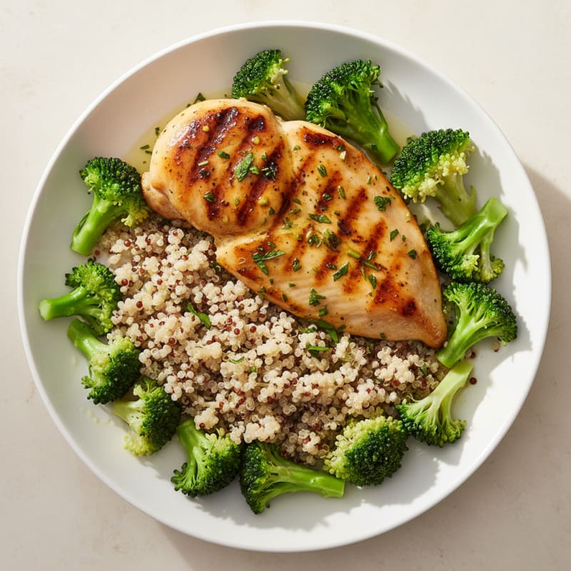 Grilled Chicken Breast with Quinoa and Steamed Broccoli