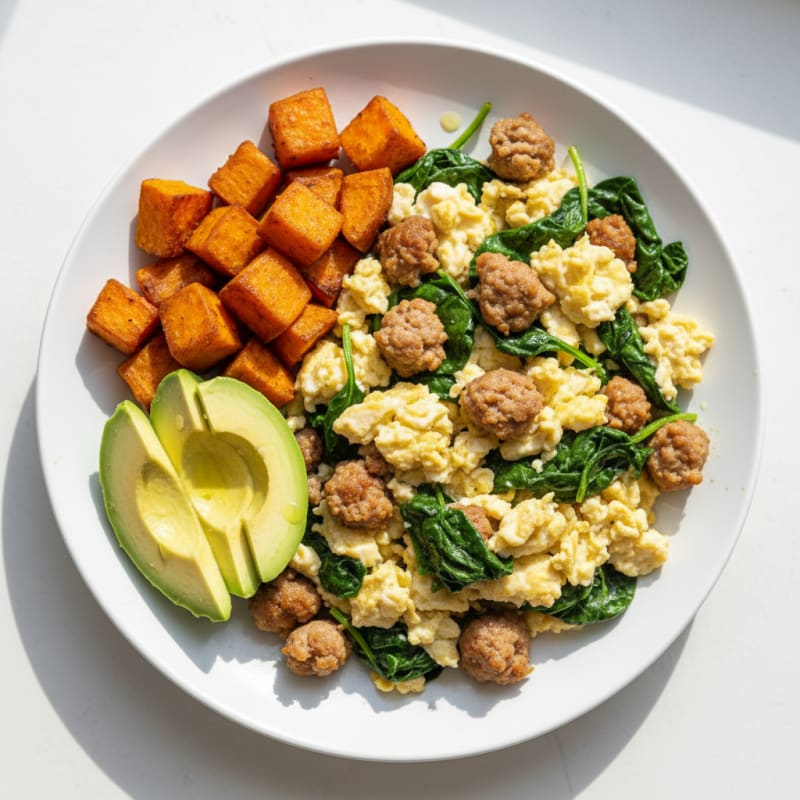 Egg White and Turkey Sausage Scramble with Spinach