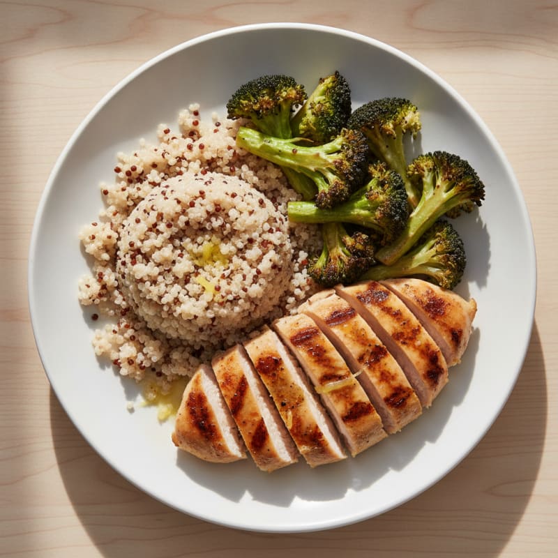 Grilled Chicken Breast with Quinoa and Roasted Broccoli