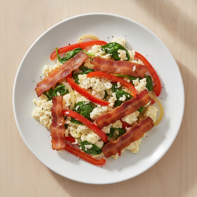 Egg White Veggie Scramble with Turkey Bacon
