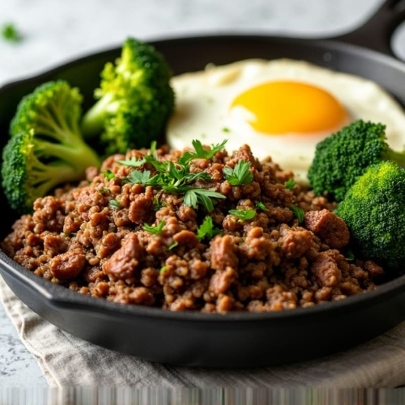 Garlic-Herb Ground Beef and Roasted Broccoli Skillet