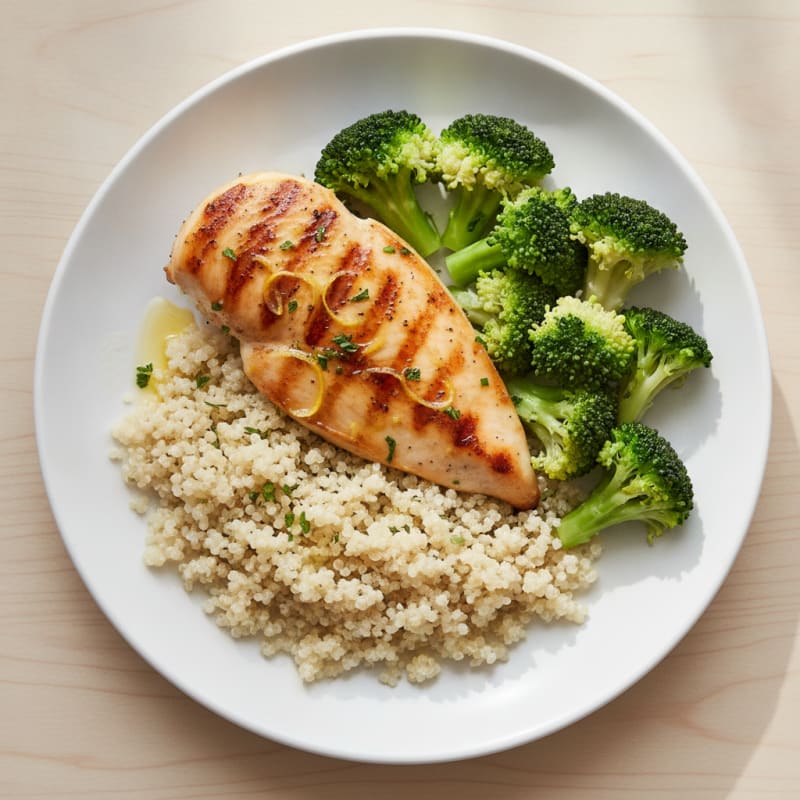 Grilled Chicken Breast with Quinoa and Steamed Broccoli