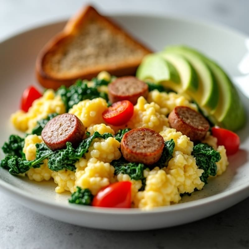 Egg White Spinach Scramble with Turkey Sausage