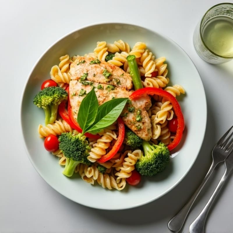 Chicken Pesto Whole Wheat Pasta with Fresh Vegetables
