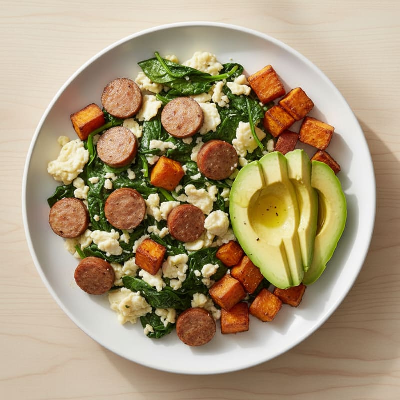 Egg White Scramble with Spinach and Turkey Sausage