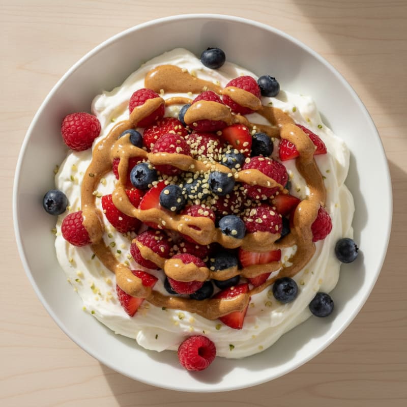 Greek Yogurt Protein Parfait with Mixed Berries and Almond Butter