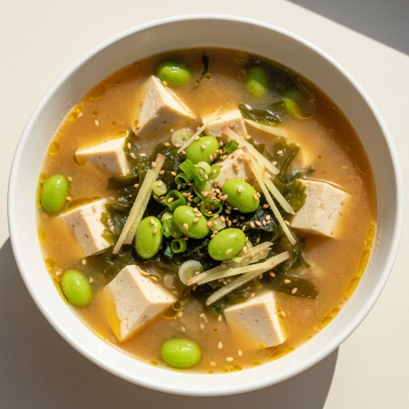 Savory Miso Soup with Tofu and Seaweed