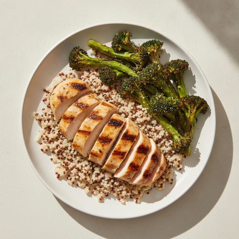 Grilled Chicken Breast with Quinoa and Roasted Broccoli